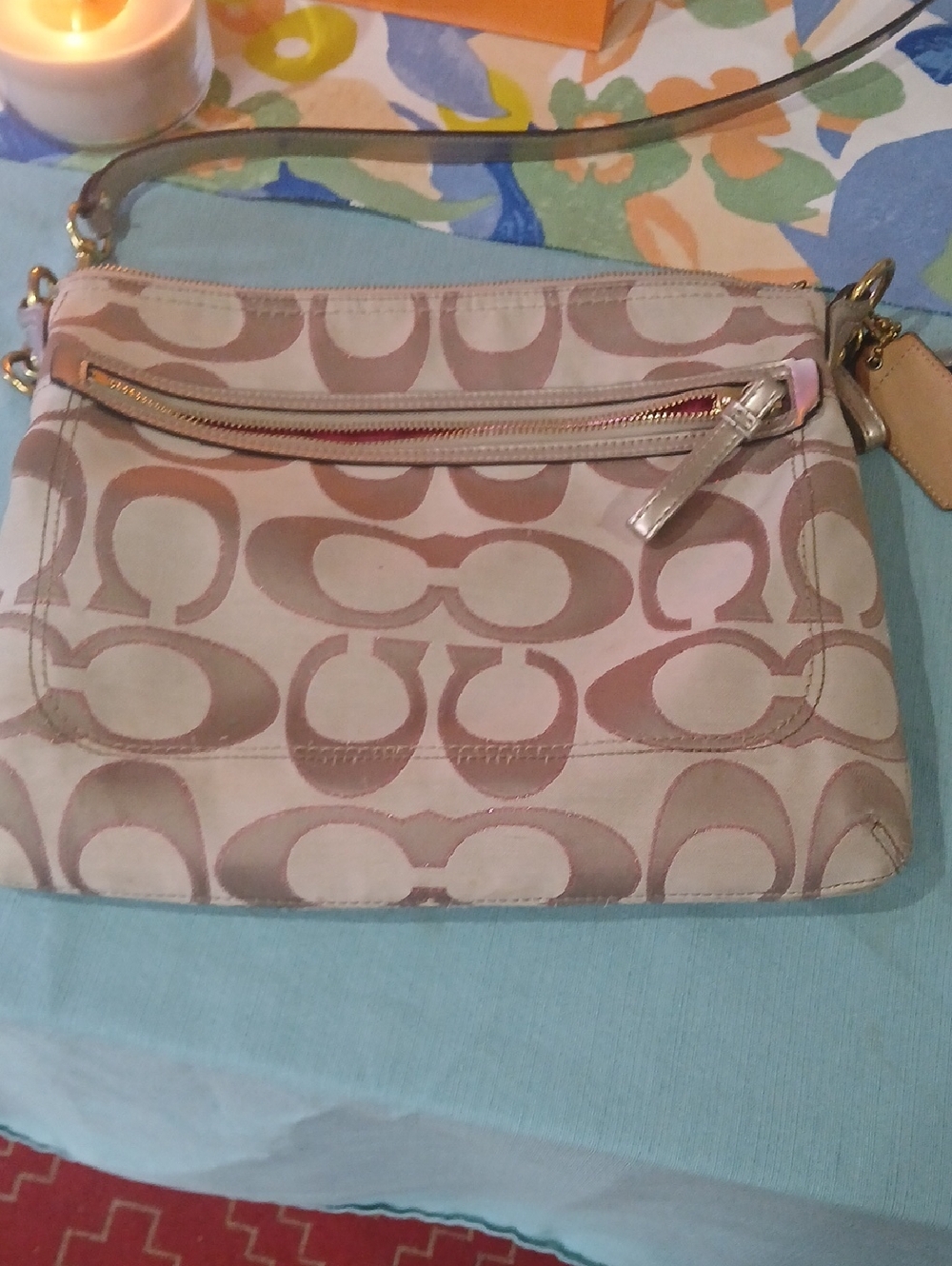 Coach Beige and Light Pink Signature Canvas Crossbody